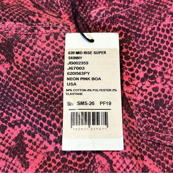 J Brand 620 Mid Rise Super Skinny Neon Pink Boa Print Size 26 - Picture 11 of 12